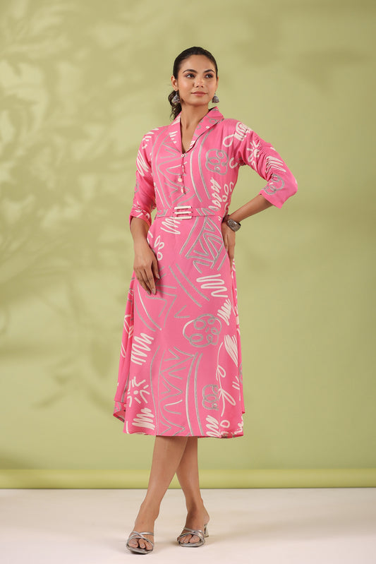 INDYES Printed A-Line Midi Dress for Women