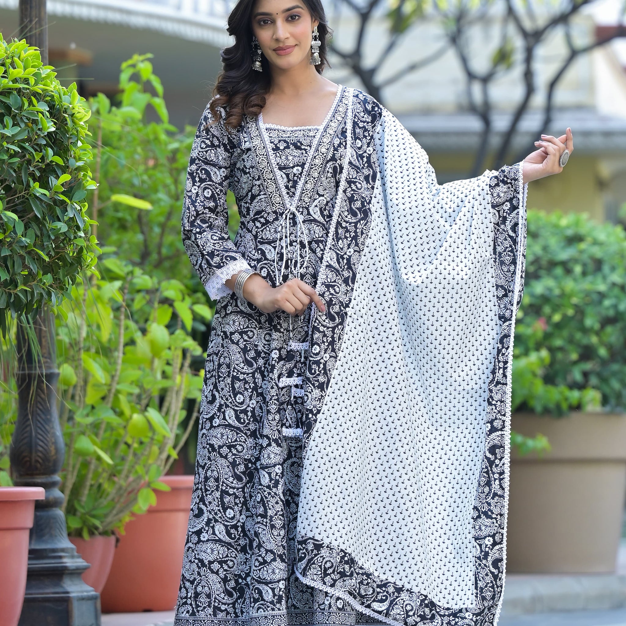 INDYES Paisley Printed Pure Cotton Straight Kurta with Trousers & Dupatta for Women