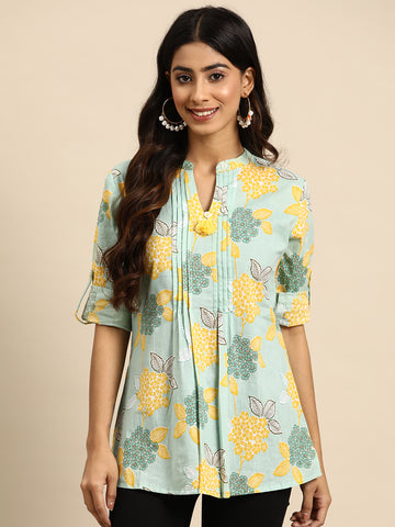 Floral Printed Pure Cotton Pleated Pure Cotton Kurti