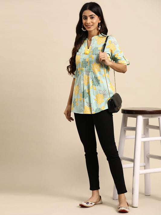 Floral Printed Pure Cotton Pleated Pure Cotton Kurti